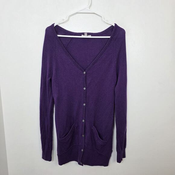 Joie Purple Cashmere Merino Wool Preppy Classic Button Up V-Neck Cardigan Size M - Picture 1 of 7